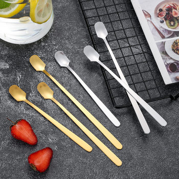 Stainless Steel Square Head Spoon Creative Mug Long Handle Mixing Spoon Golden Coffee Spoon Gift Spoon Dessert Spoon Honey Spoon