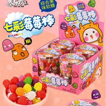 Funny rice colorful raspberry stick fruit flavor soft candy colorful ball chocolate assorted flavor fruit e roll children candy wholesale