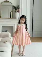 Gaoding Children's Wear Girls' dress 2025 Summer New Style Western Style Sweet Girl Doll Collar Striped Princess Dress
