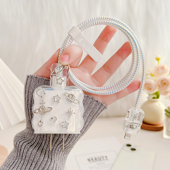 Suitable for Apple 20W Charger Protective Cover iPad Data Cable Tpu Transparent Wire Bite Device Crystal Planet Patch