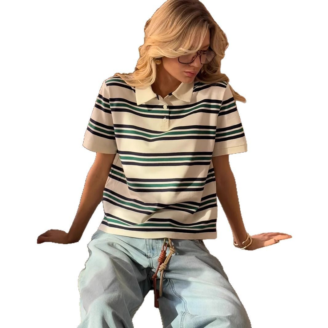 Vintage Color Block Striped Polo Shirt Loose Fit Short Sleeve Summer Style Perfect for Casual Wear OEM Available