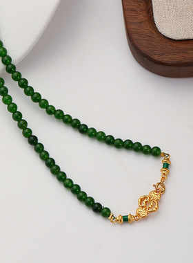 相宜。原创新中式轻奢天然石串珠爱心项链百搭简约气质复古锁骨链