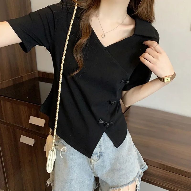 Womens Short Sleeve Polo T Shirt V Neck Design Plus Size Available Wholesale Ready to Ship OEM ODM service