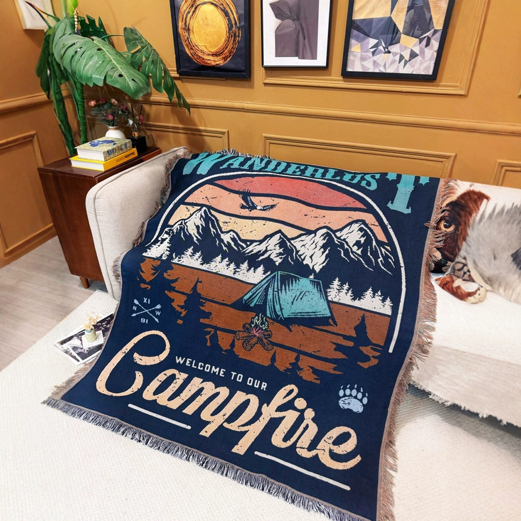 Foreign Trade Cotton Thread Woven Tapestry Camping Atmosphere Arrangement Room Bedroom Background Cloth Cabinet Cover Decorative Painting Handmade