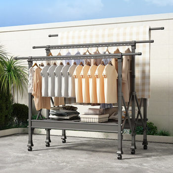 Floor-Standing Folding Indoor Household Balcony Outdoor Bedroom Quilt Drying Rack with Adjustable Height