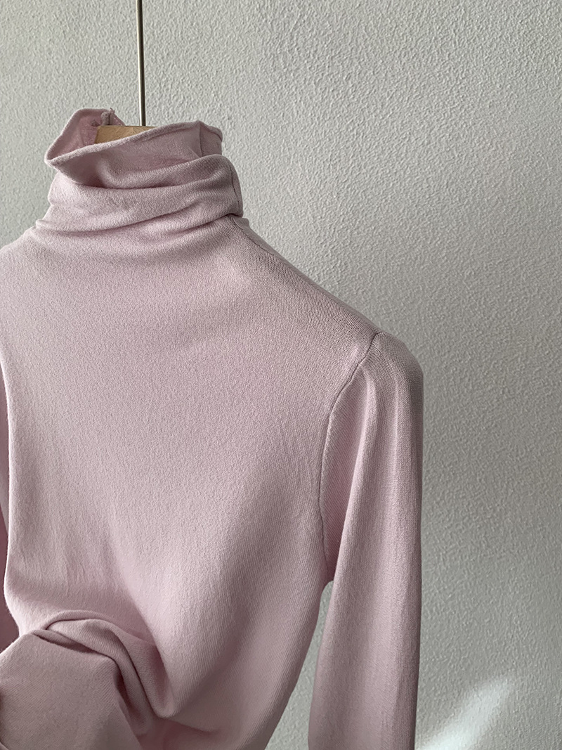 欧玛莱 柔软堆堆领纯色长袖安迪绒修身显瘦针织打底衫上衣女 4793