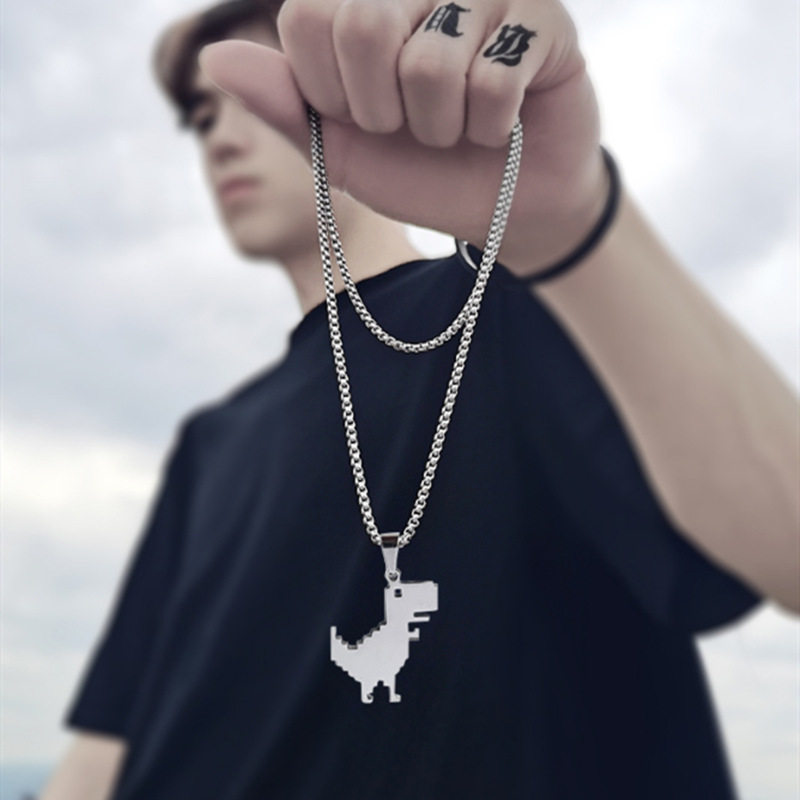 New necklace men's small dinosaur pendant ins hip hop fashion brand pendant summer niche design fashion pendant chain
