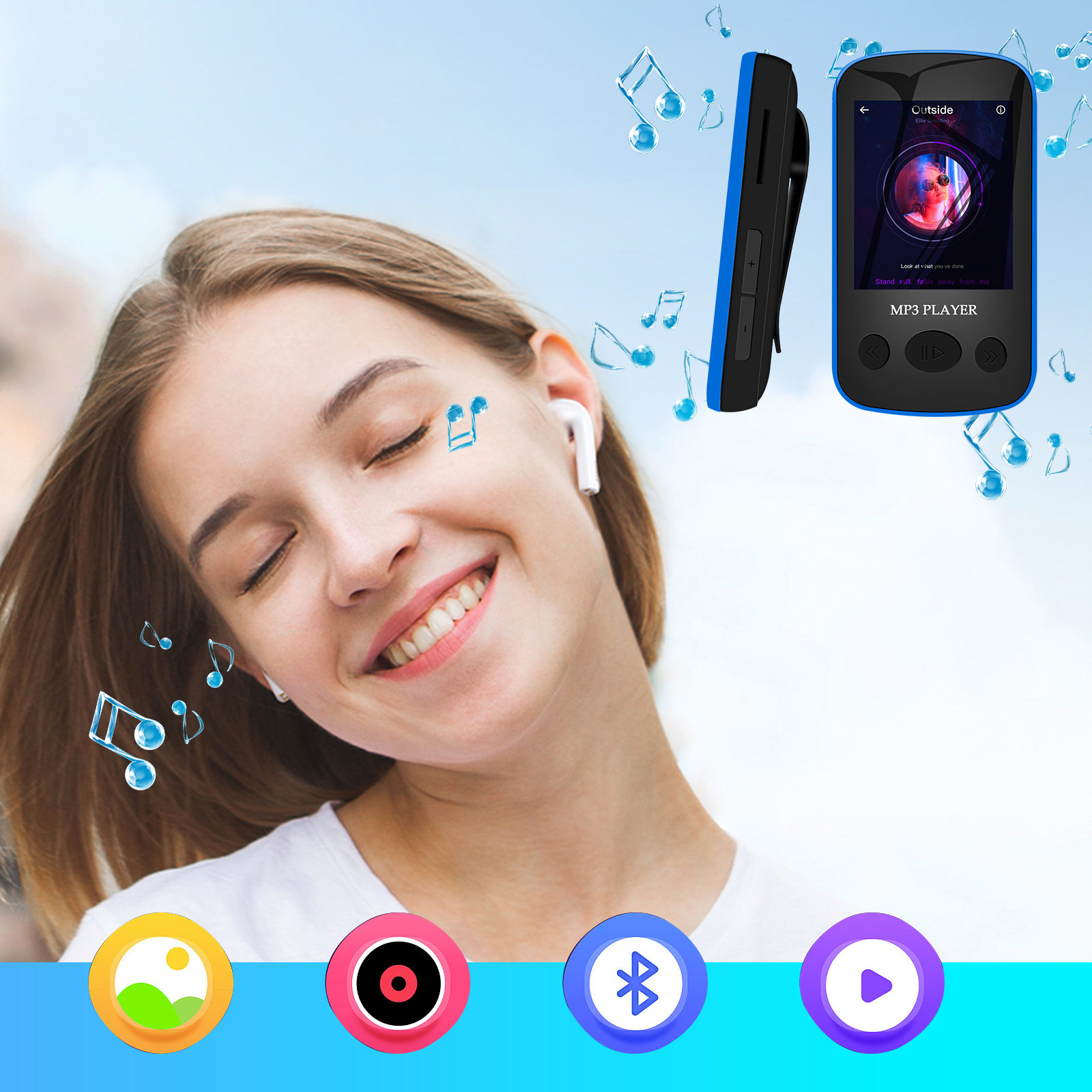 Cross-border clip-on HD MP3 player Bluetooth MP4 student Walkman music player e-book micro