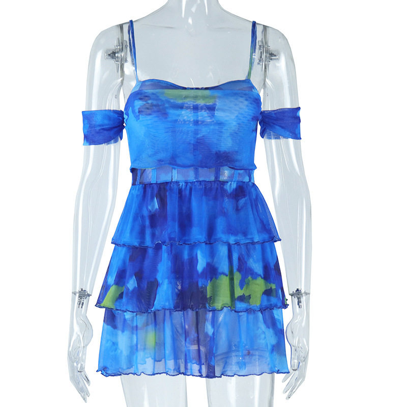Fashionable Tie Dye Printed Dress Slim Fit Sexy Backless Spaghetti Straps Casual Summer Wear Wholesale Available