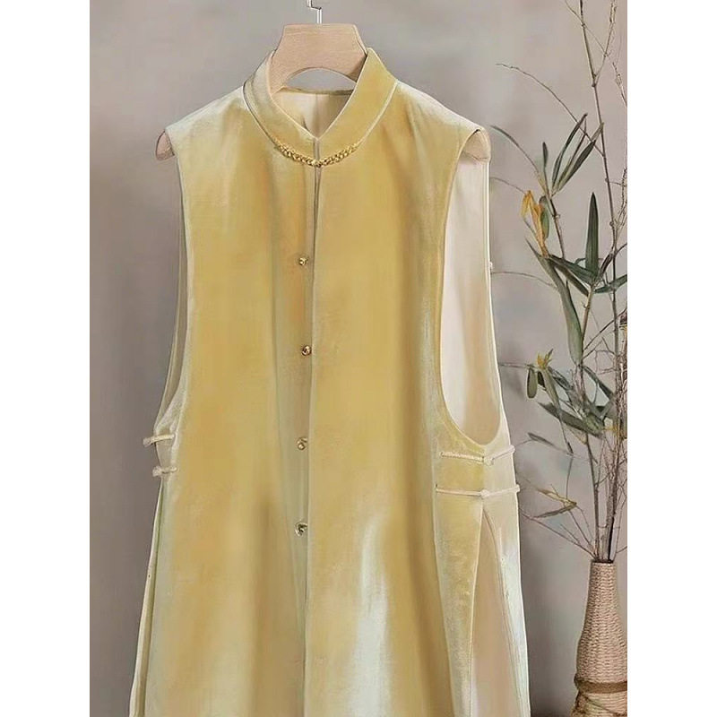 Retro Western Style Casual Yellow Buckle Vest Top Women's 2025 Spring New Chinese Style National Style All-match
