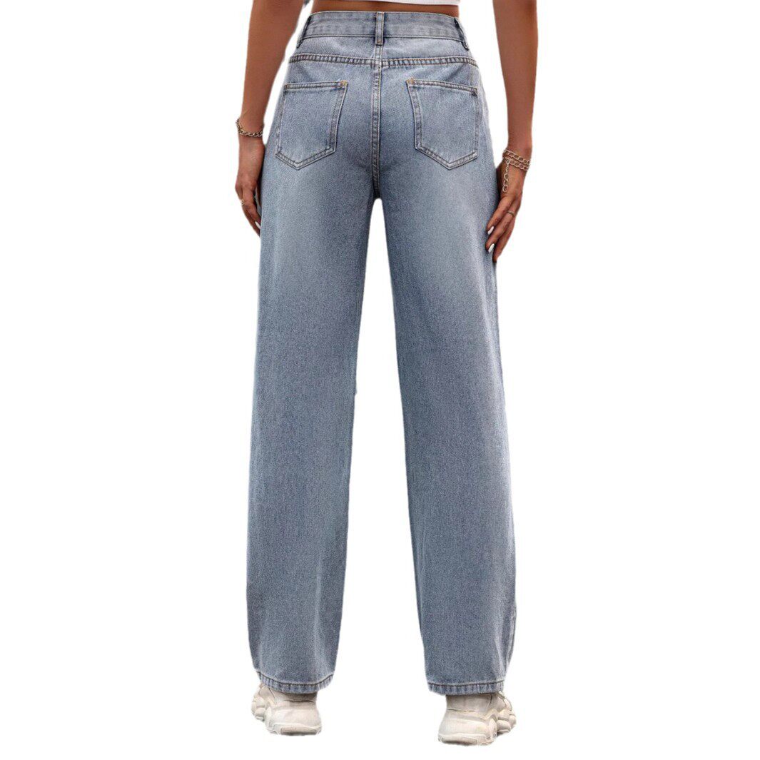 High Waisted Wide Leg Distressed Jeans Loose Fit Trendy Style Casual Wear Wholesale Available