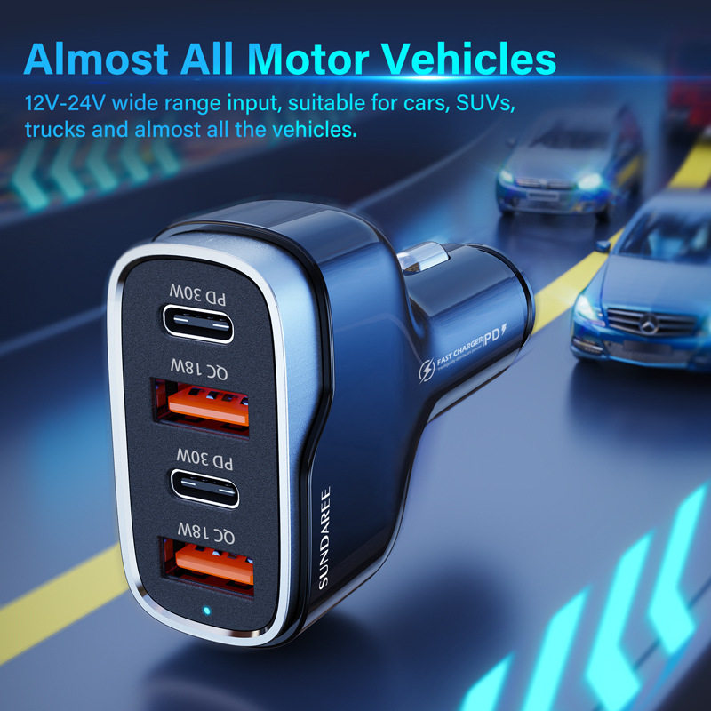 Amazon 60W Car Charger Fast Charging Dual Pd30W+Qc3.018W Car Charger USB Factory Direct Supply
