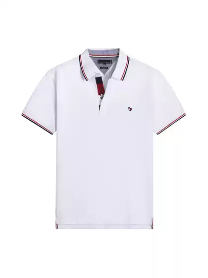 Tommy Tommy Pure Cotton Polo Shirt Short-Sleeved Business Casual Loose Large Size Classic Color Collar Pure Color Lapel Versatile t
