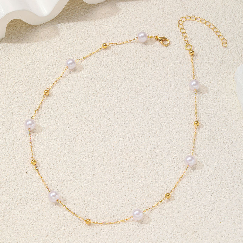 European and American Cross-Border Hot-Selling Imitation Pearl Necklace for Women, Simple Fashion, Cool Style, Metal Ball Necklace Accessories for Women, Summer