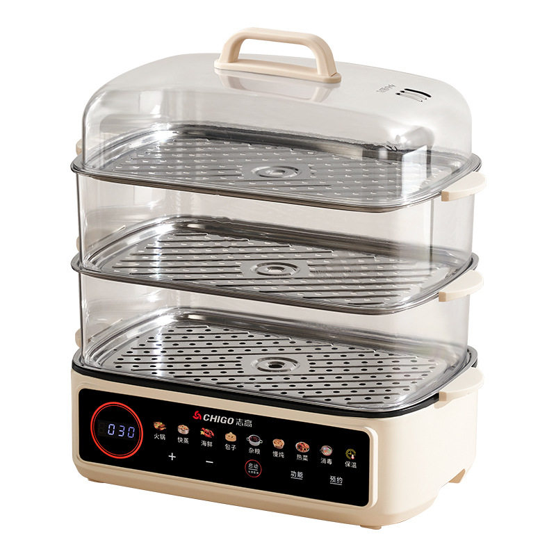 Chigo Electric Steamer, Multi-Functional Household Large-Capacity Multi-Layer Steamer, Breakfast Machine, Non-Stick Steaming and Stewing All-In-One Steamer
