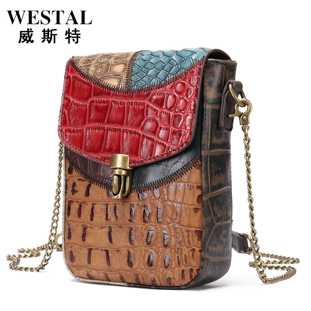 Genuine leather Bags Female Small minority New Female National wind Shoulder oblique Satchel Personality Leisure Cowhide Splice  真皮包包女小众新款女士民族风单肩斜挎包个性休闲牛皮拼接手机包 Genuine leather Bags Female Small minority New Female National wind Shoulder oblique Satchel Personality Leisure Cowhide Splice Phone Package 