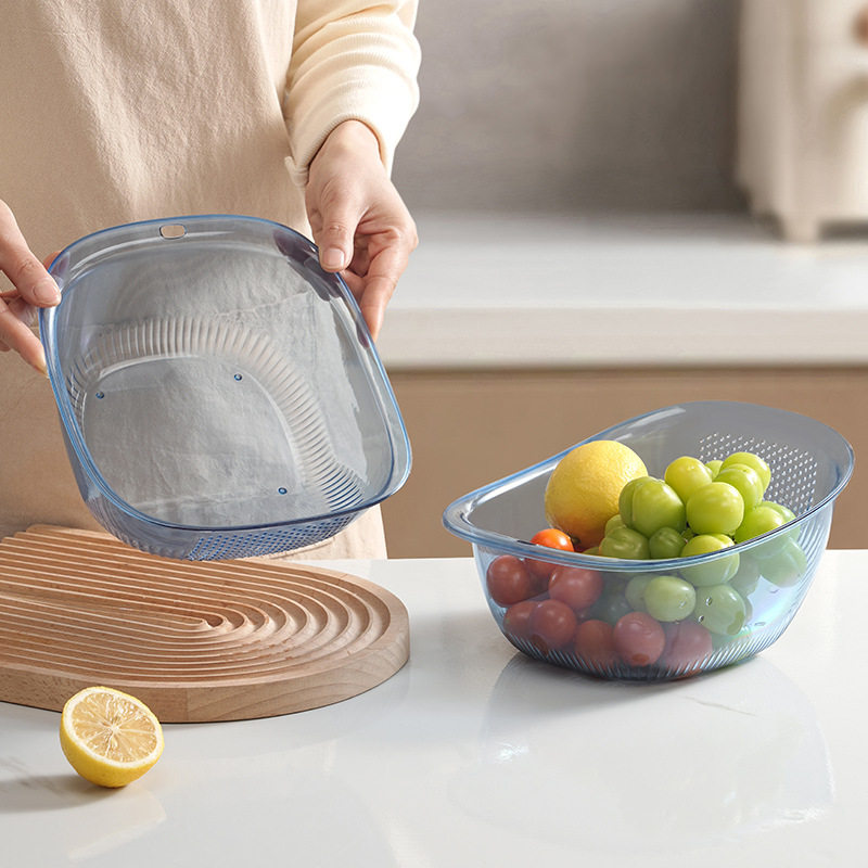 Drain Basket Vegetable Washing Basin Kitchen Multifunctional Rice Washing Basket Italic Plastic Large Capacity Washing Fruit Wholesale