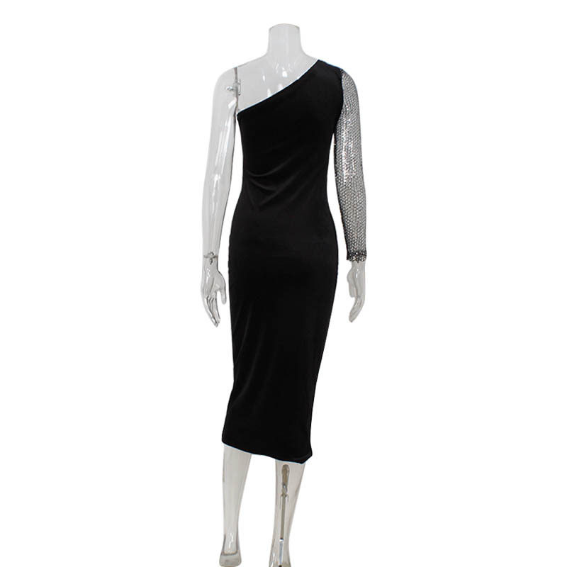 Fashionable One Shoulder Sequin and Mesh Dress Elegant Design High Quality Fabric Perfect for Evening Events