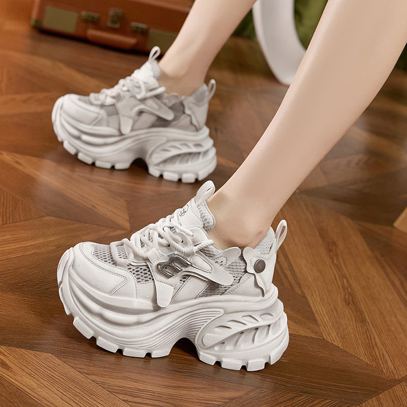 Giày sandal nữ cao gót mũi tròn quai ngang đế dày thoáng khí — Xám lưới đơn, Vàng lưới đơn, Hồng lưới đơn