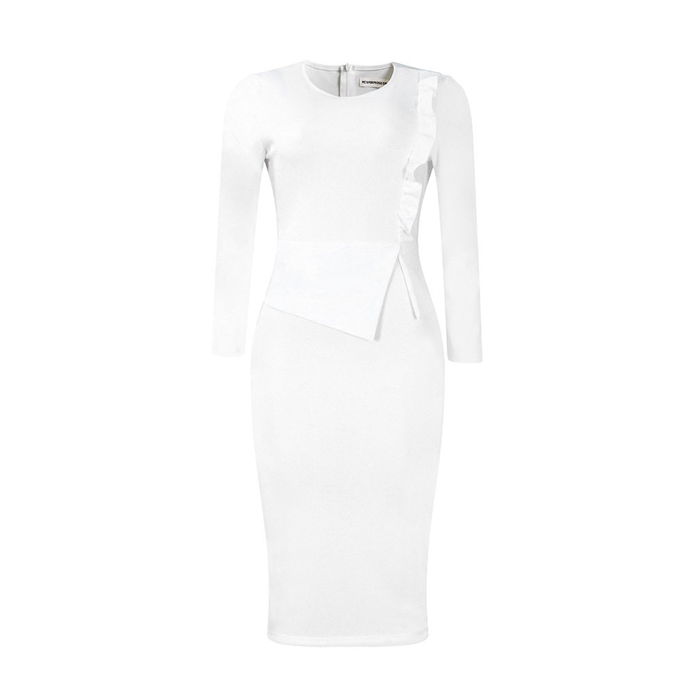 Plus Size Womens Spring Dress Solid Color Ruffled Hem Round Neck Bodycon Fit Office Wear Business Casual