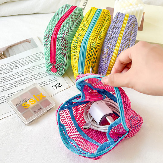 Cross-border tofu bag mini coin purse large capacity mesh cosmetic bag dopamine mesh cloth lady mouth red envelope color
