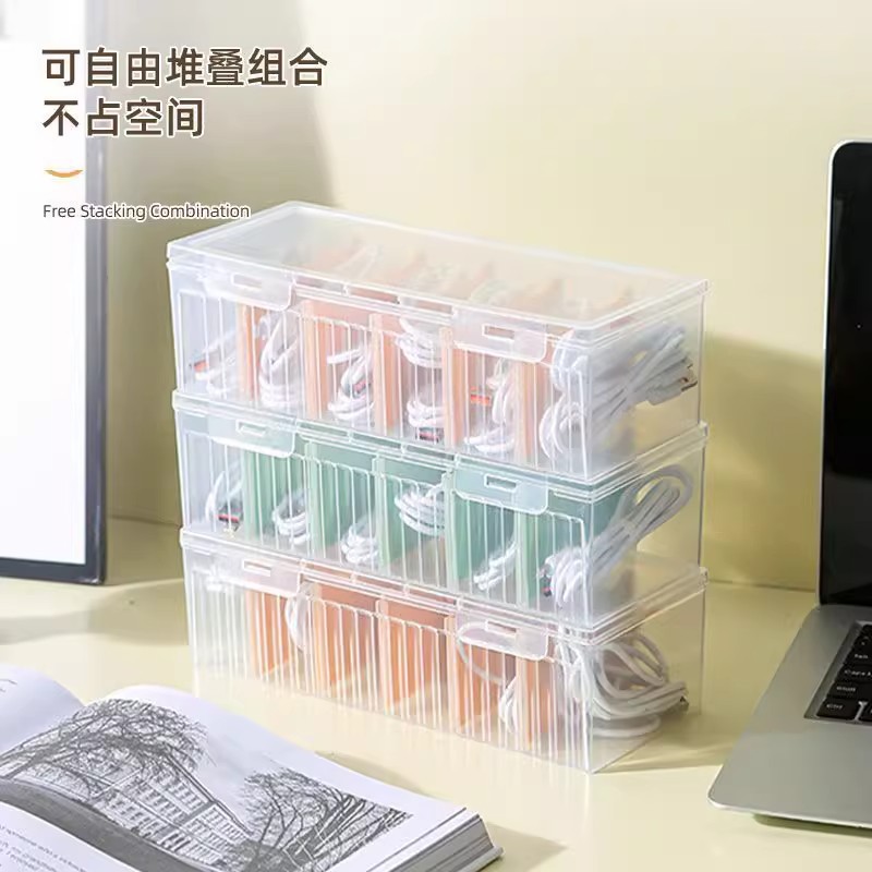Desktop Data Cable Storage Box Large Capacity Partition Dustproof Card Storage Box Desktop Organization Miscellaneous Box