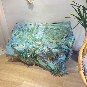 Cross-border TAPESTRY THROW Monet Water Lilies Vintage Single Sofa Towel Blanket Decorative Cover Cloth Thread Blanket Cover Cloth