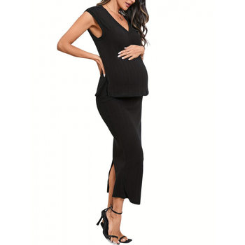 2026 New Cross-Border Dropshipping Two-Piece Maternity Suit V-Neck Lightweight Knitted Vest