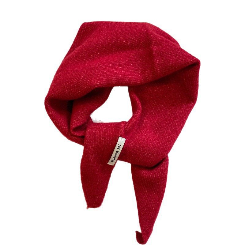 Solid Color Shawl Niche Brand Wool Knitted Triangle Scarf Women's Headscarf Knitted Scarf Multi-Functional Warm and Versatile