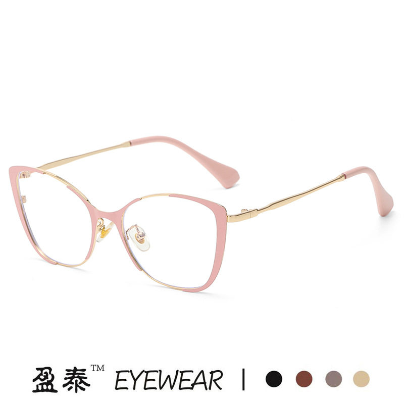 Anti-blue light cat eye retro glasses frame 2023 new plain glasses European and American metal paint fashion cross-border glasses frame