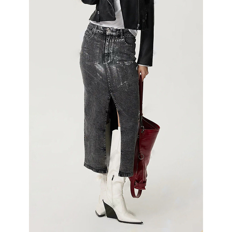 Vintage Silver Wash Denim Skirt Womens Retro Style Casual Fit High Waist Perfect for Spring Summer Ready to Ship
