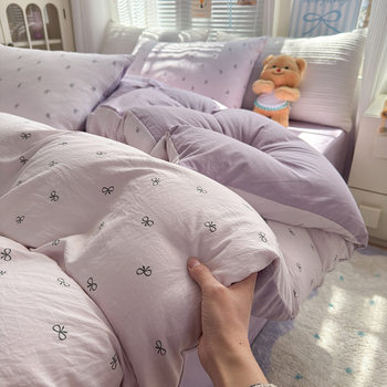 Class a Washed Cotton Four-Piece Set Pure Cotton Small Fresh Cotton Bed Bed Sheetss and Quilt Covers Student Dormitory Bedding Three-Piece Set 4