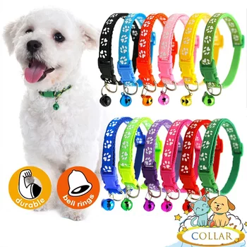 Cross-Border Popular Cat Bell Collar Pet Anti-Shedding Collar Single Footprint Paw Print Bell Collar Cat Buckle Collar