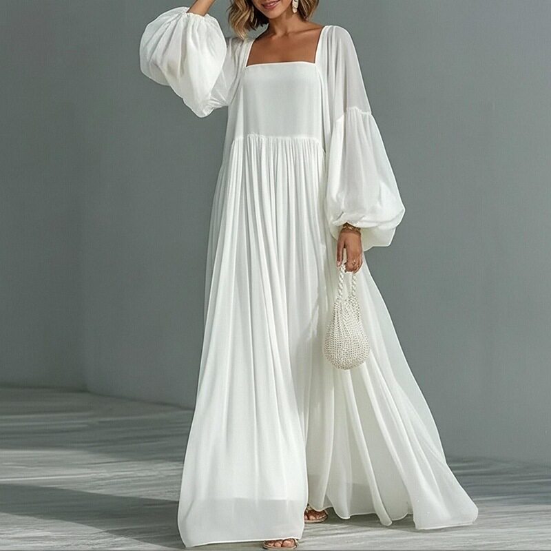 Spring Womens Dress Square Neck Lantern Sleeves Flared Hem Casual Style for Everyday Wear Wholesale Available