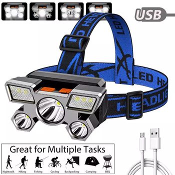 Cross-border new bright headlight led five-eye aircraft lamp usb charging head-mounted small flashlight outdoor miner's lamp headlight