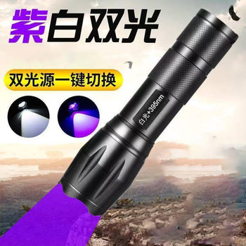 Double light source charging white light violet light 395UV flashlight fluorescent lamp UV curing banknote inspection jade lamp