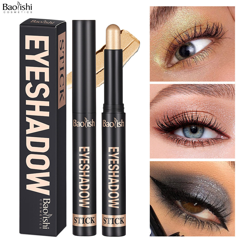 Eye shadow stick cross-border Amazon makeup BAOLISHI multi-color three-dimensional eye shadow twelve-color high-gloss thin flash eye shadow pen