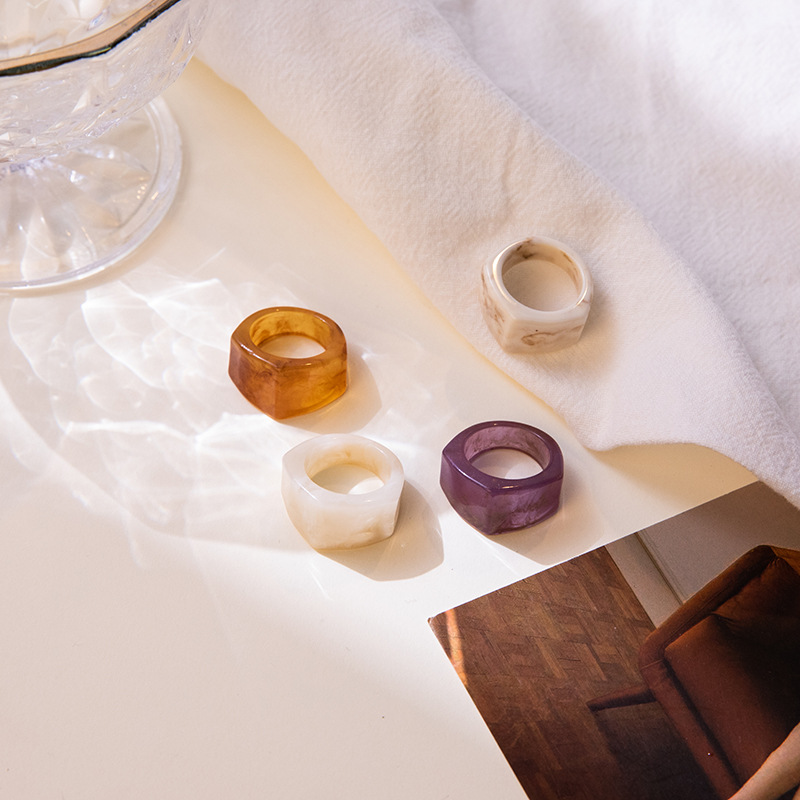 现货树脂醋酸戒指女混合彩色圆形方形指环套装外贸内销指圈批发