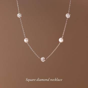 Wen Jian flash diamond round pearl titanium steel necklace small fresh elegant simple spacer beads all-match clavicle chain does not fade