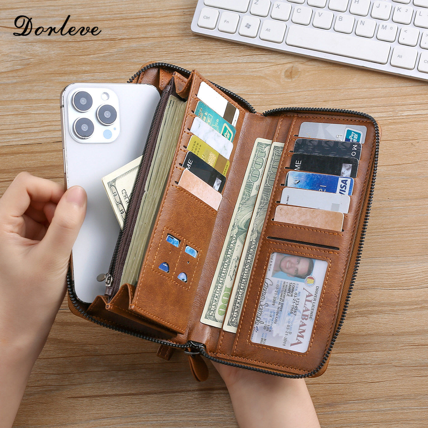 Men's Wallet Long Zipper Wallet Youth Simple Fashion Wallet Multi-Functional Card Holder Large Capacity Clutch Trendy