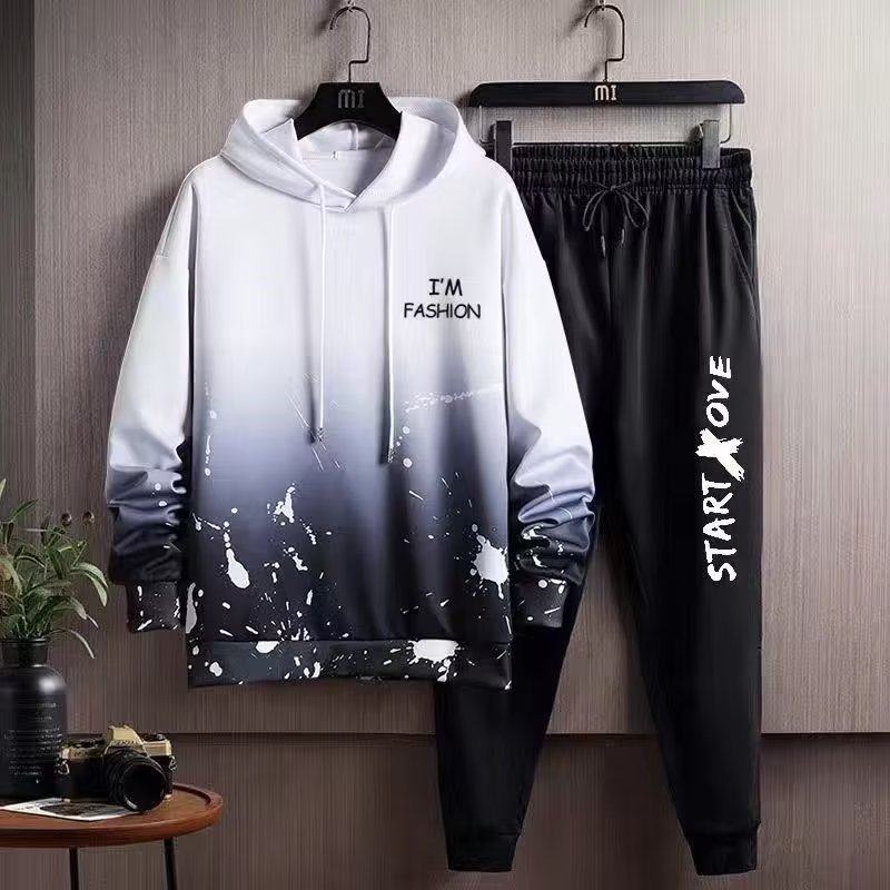 Sports Casual suit Men's Autumn New Korean Fashionable Loose Gradient Hooded Sweat with Casual Pants