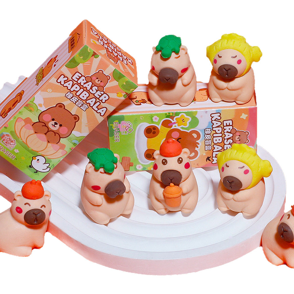 Kapibala Eraser Blind Box Cartoon Mini Capybara Eraser Student Kindergarten Stationery Gift Pencil Eraser