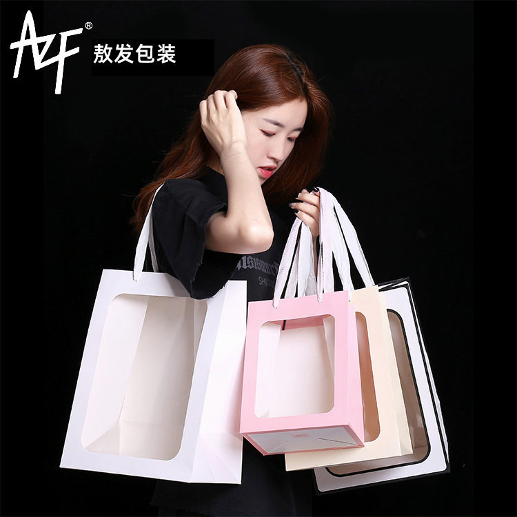 Manufacturer Wholesale Transparent Window Bag Mother's Day Flower Gift Packaging Gift Bag Window Gift Satchel Packaging Bag