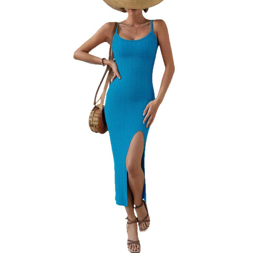 Summer Beach Dress for Women Sexy Bodycon Split Design Knitted Fabric Mid Length Perfect for Vacation Wholesale