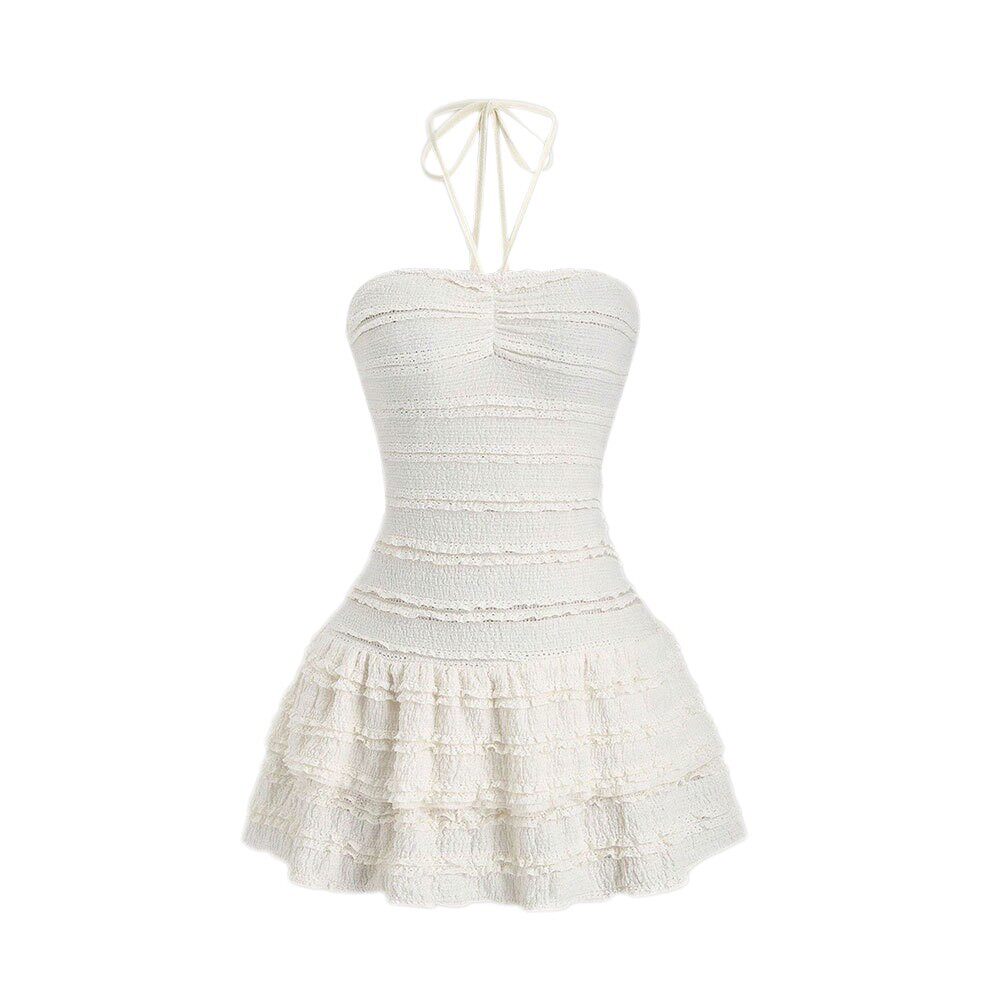 White Summer Dress Sweet French Style Strapless Ruffled Hem Lightweight Fabric Perfect for Parties and Casual