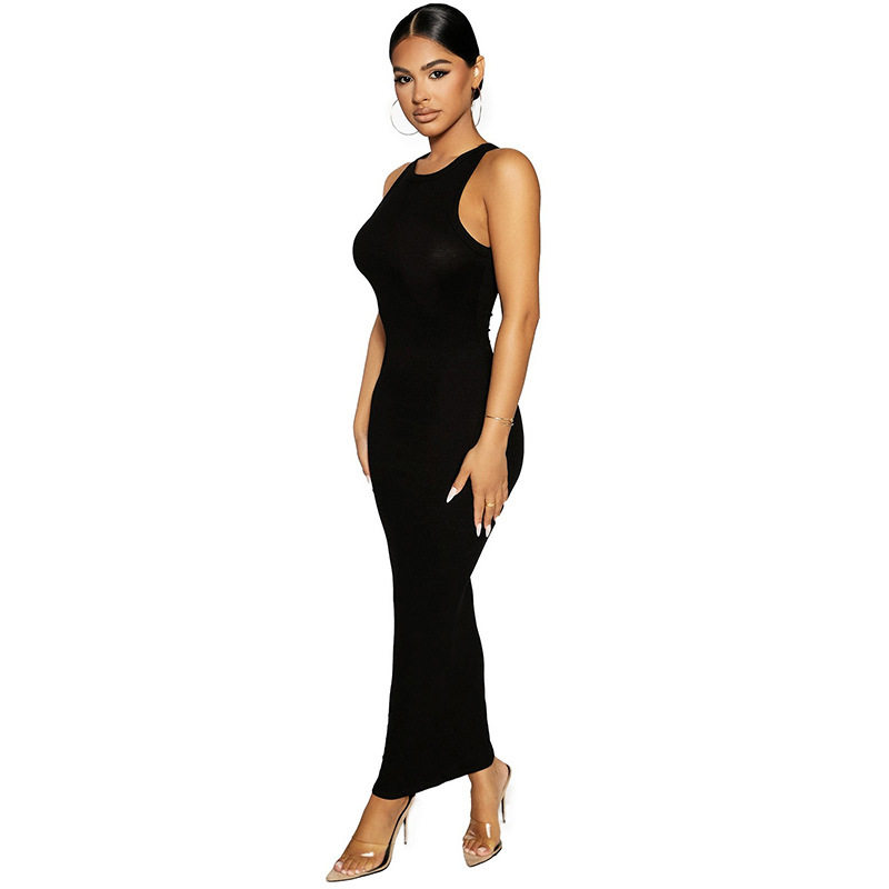Womens Fashion Sleeveless Bodycon Dress Round Neck Elegant Fit Color Block Design Perfect for Parties and Events