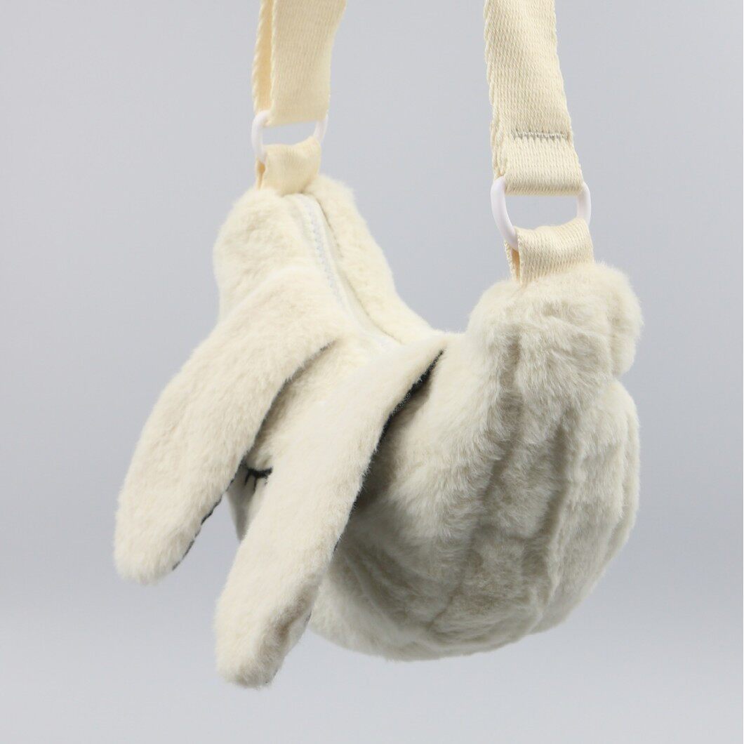 Cute creamy-white embroidered plush dumpling rabbit long ear messenger bag for mobile phone bag