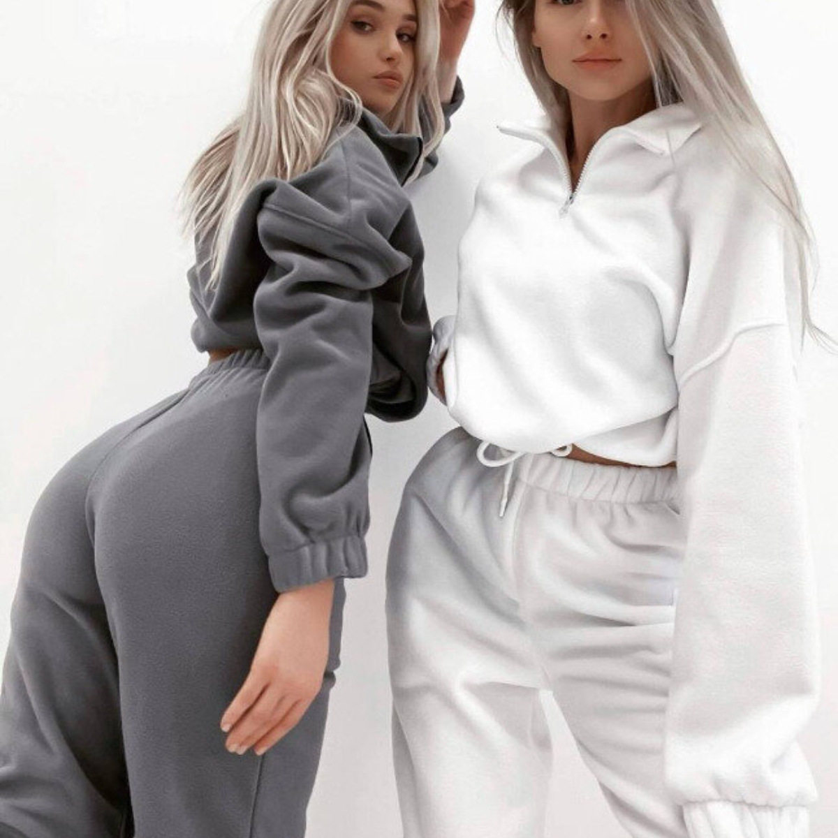 New European and American Style Amazon Fashion Casual Long-Sleeved Loose Zipper Stand-Up Collar Sweatshirt Fashionable Autumn and Winter Women's Suit