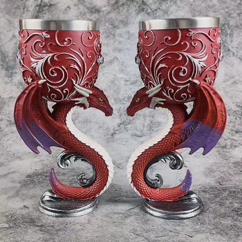 Myth and Legend Personalized Creative 3D Stereo Sculpture Goblet Medieval Vintage Couple Pair Cup Resin Red Wine Glass