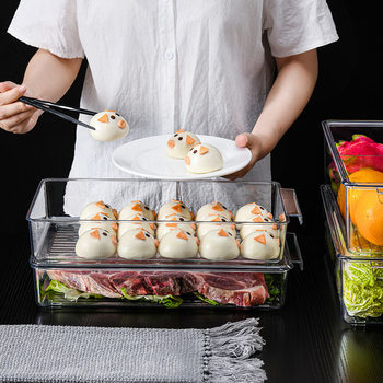 High transparent pet refrigerator special food grade fresh-keeping box kitchen fruit and vegetable classification storage finishing frozen plastic box